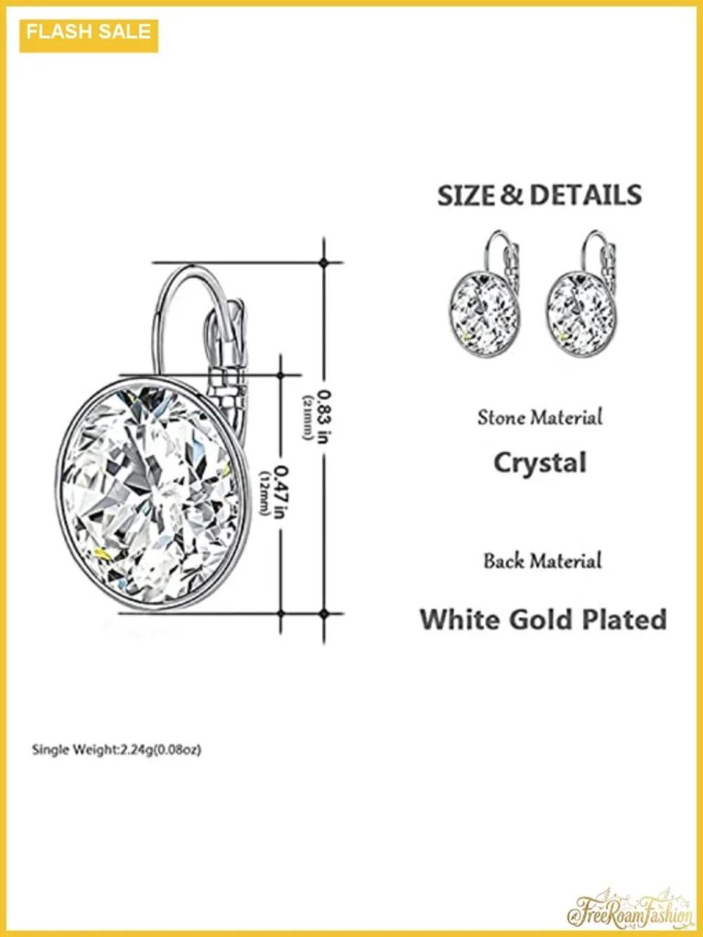 Crystal Drop Dangle Earrings 18K White Gold Plated Hypoallergenic Leverback